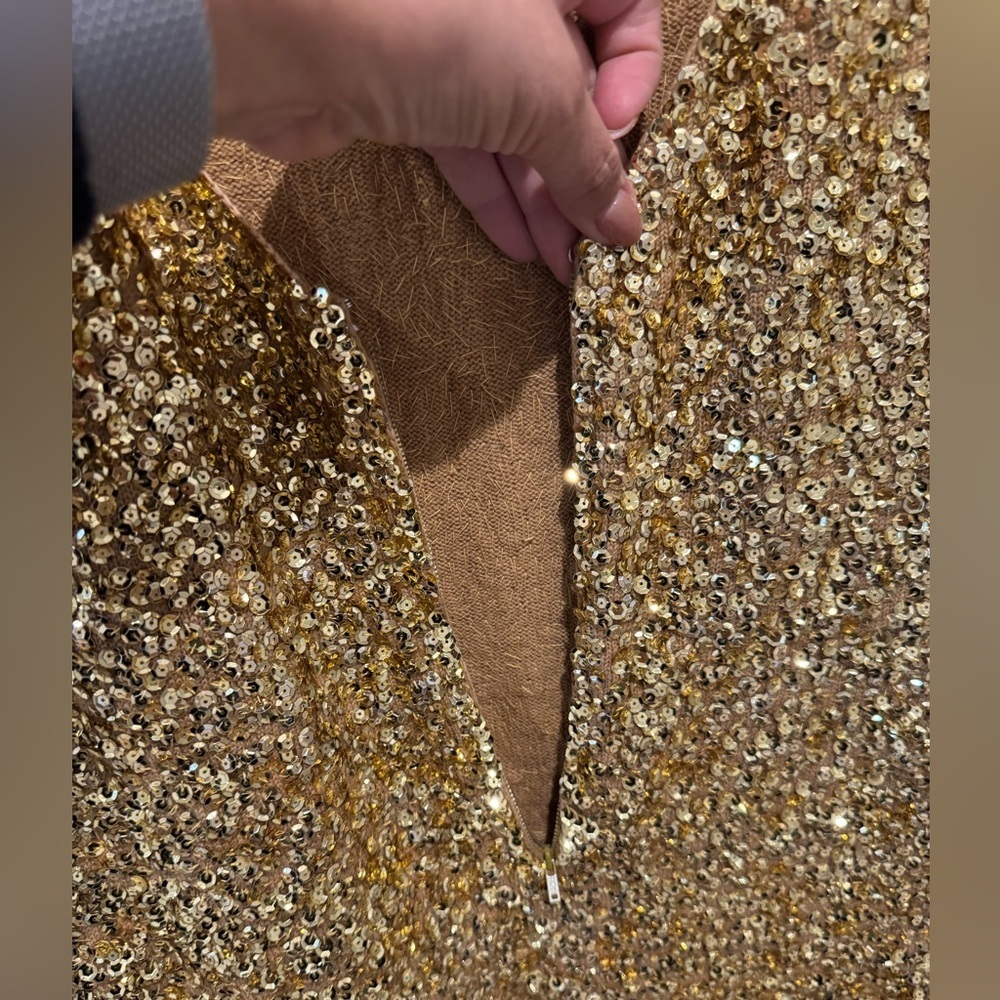 1960s Gene Shelly's Gold Sequin Keyhole Long Bell Sleeve Vintage Wool 60s Gown - Picture 12 of 17